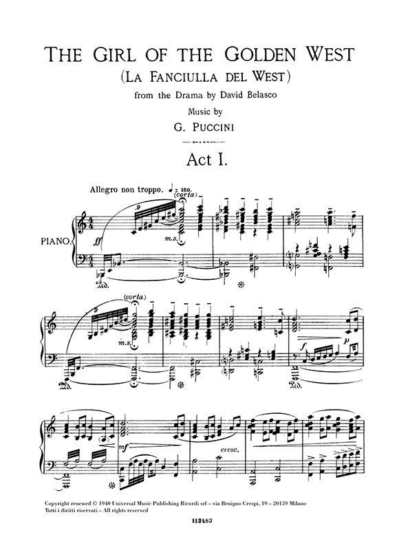 La fanciulla del West - Testo Cantato In Italiano-Inglese - árie pro zpěv a klavír